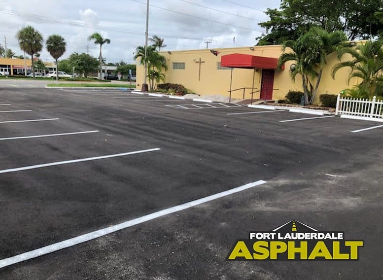 Freshly resurfaced and striped asphalt parking lot in Plantation FL